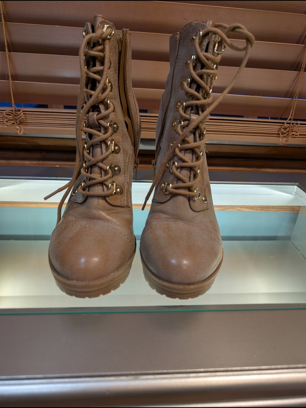 G by Guess Women's Lace-Up Combat Boots in Taupe Brown